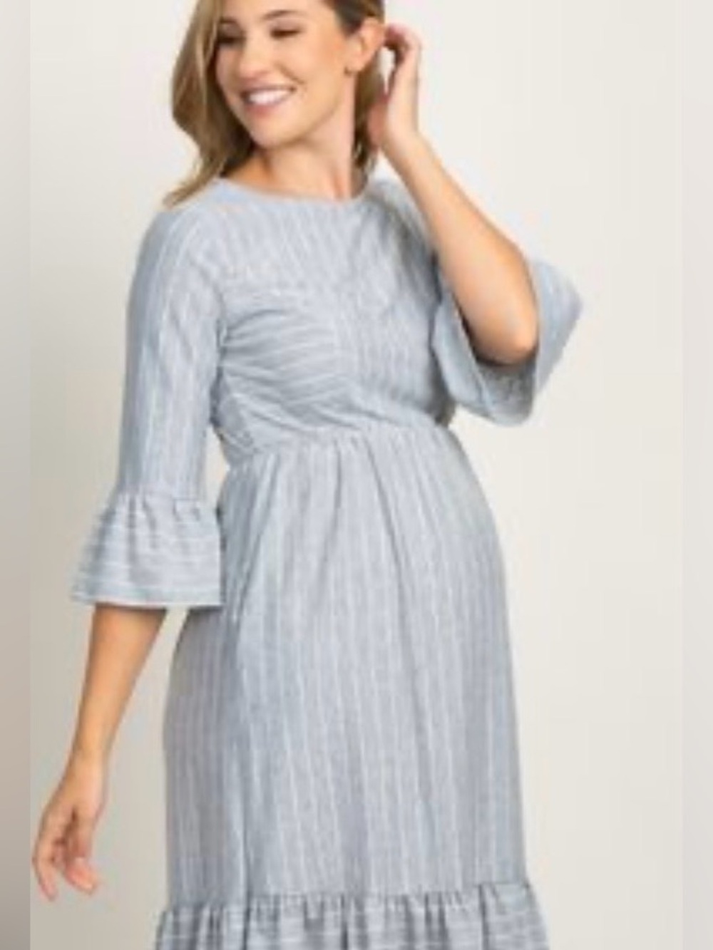 Pinkblush Gray & White Striped Maternity Dress, Size L, Everyday Casual